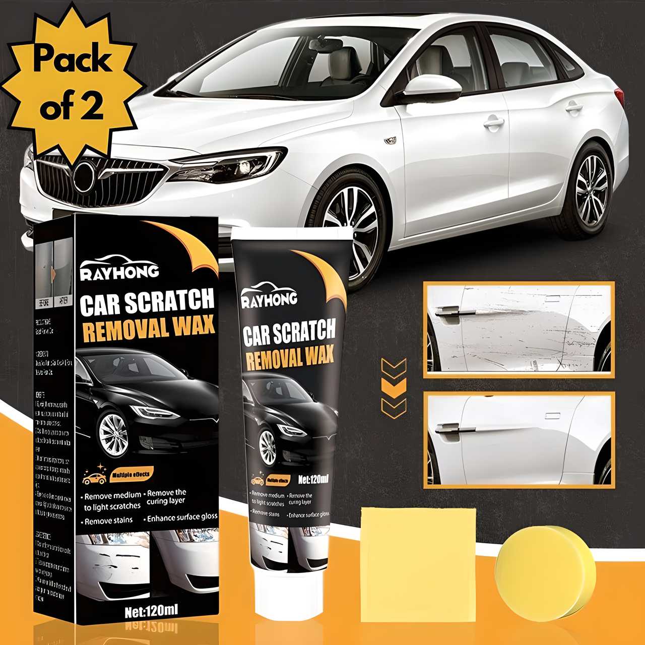 RayHong Car Scratch Repair Paste (Sponge FREE) ( Buy 1 Get 1 Free)